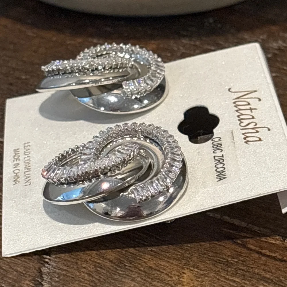 Natasha Cubic Zirconia Silver-Plated Statement‎ Earrings
